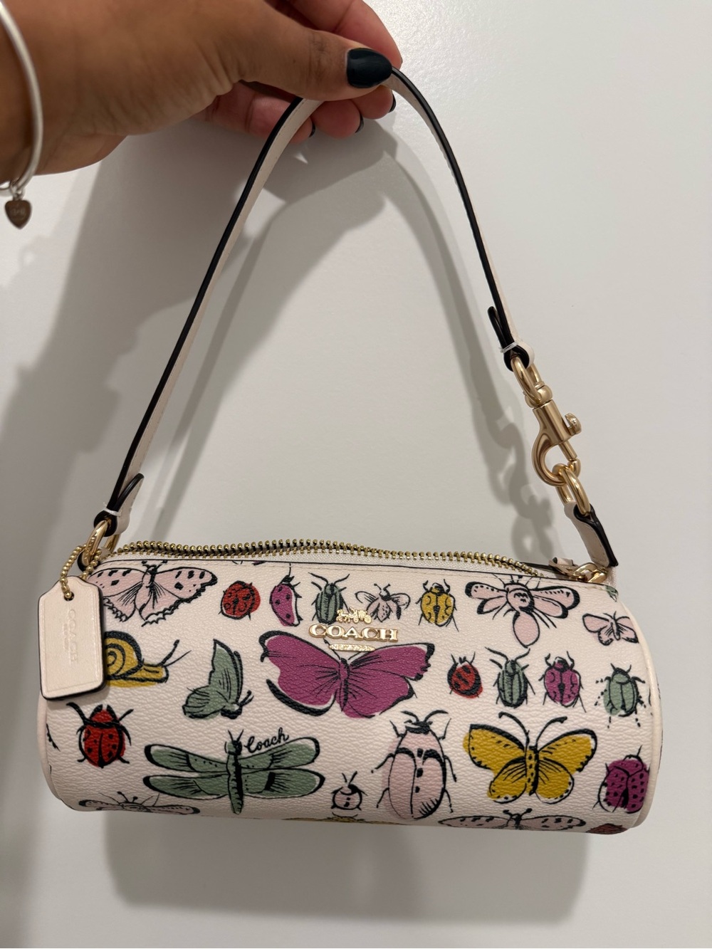 Coach Cream Mini Barrel Bag with Multicolor Butterfly & Bug Print